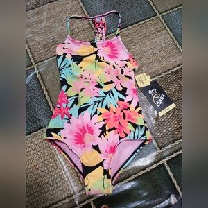 Art Class Floral Kids Swimsuit - Pink and Black